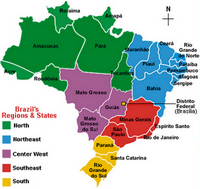 Carte des régions du Brésil et des Etats de chaque régions