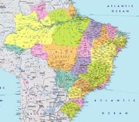 Grande carte du Brésil avec les petites villes et les petites rivières