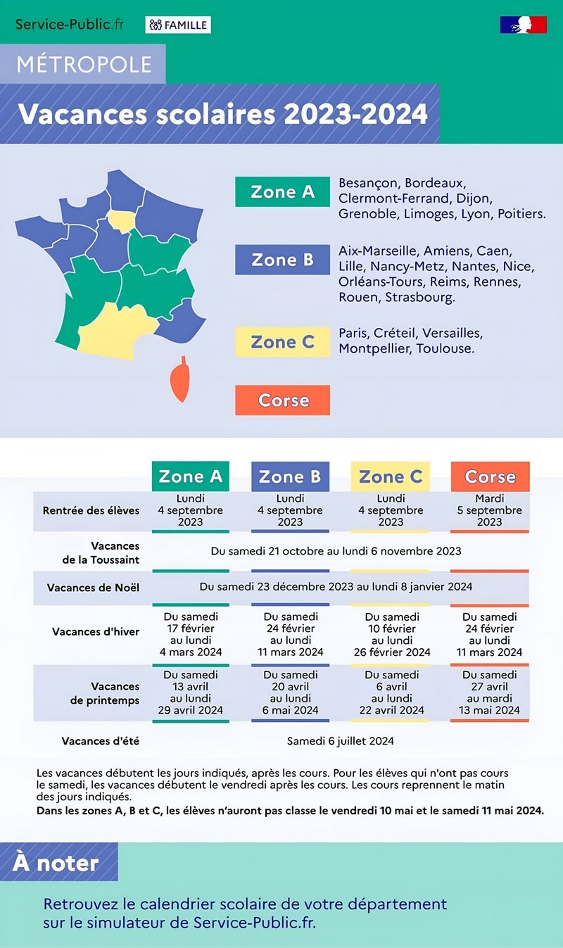 Calendrier des vacances scolaires en France en 2023-2024