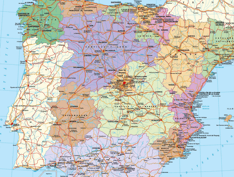 Carte de l'Espagne en français et en espagnol