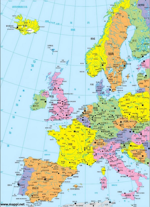 Carte de l'Europe en chinois
