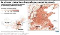 carte Chine densité de population autour du virus de Wuhan