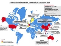 Carte coronavirus situation globale et informations avec les cas confirmés et suspectés