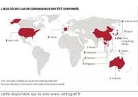 Carte des lieux des cas de coronavirus confirmés au 25 janvier 2020