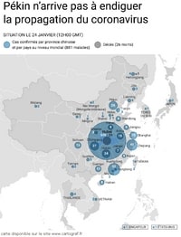Carte de la propagation du coronavirus en Asie du sud-est le 24 janvier 2020