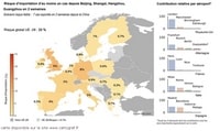 Carte avec une estimation des risques d'importation du coronavirus en Europe