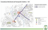 Carte de Cuiaba avec l'aéroport, le stade, les transports, le Tram VLT