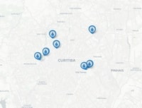 Carte de Curitiba avec les fontaines d'eau potable