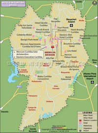 carte Curitiba hôtels routes stade lacs parcs aéroport