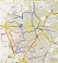Carte de Curitiba avec les pistes cyclables de plus de 120 km