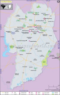 Carte de Curitiba avec les routes, les hôtels, le centre commercial, les chemins de fer, l'aéroport, les musées, les hôpitaux, les théatres