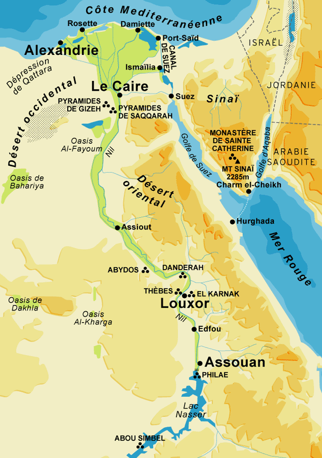 Carte de l'ancienne Egypte.