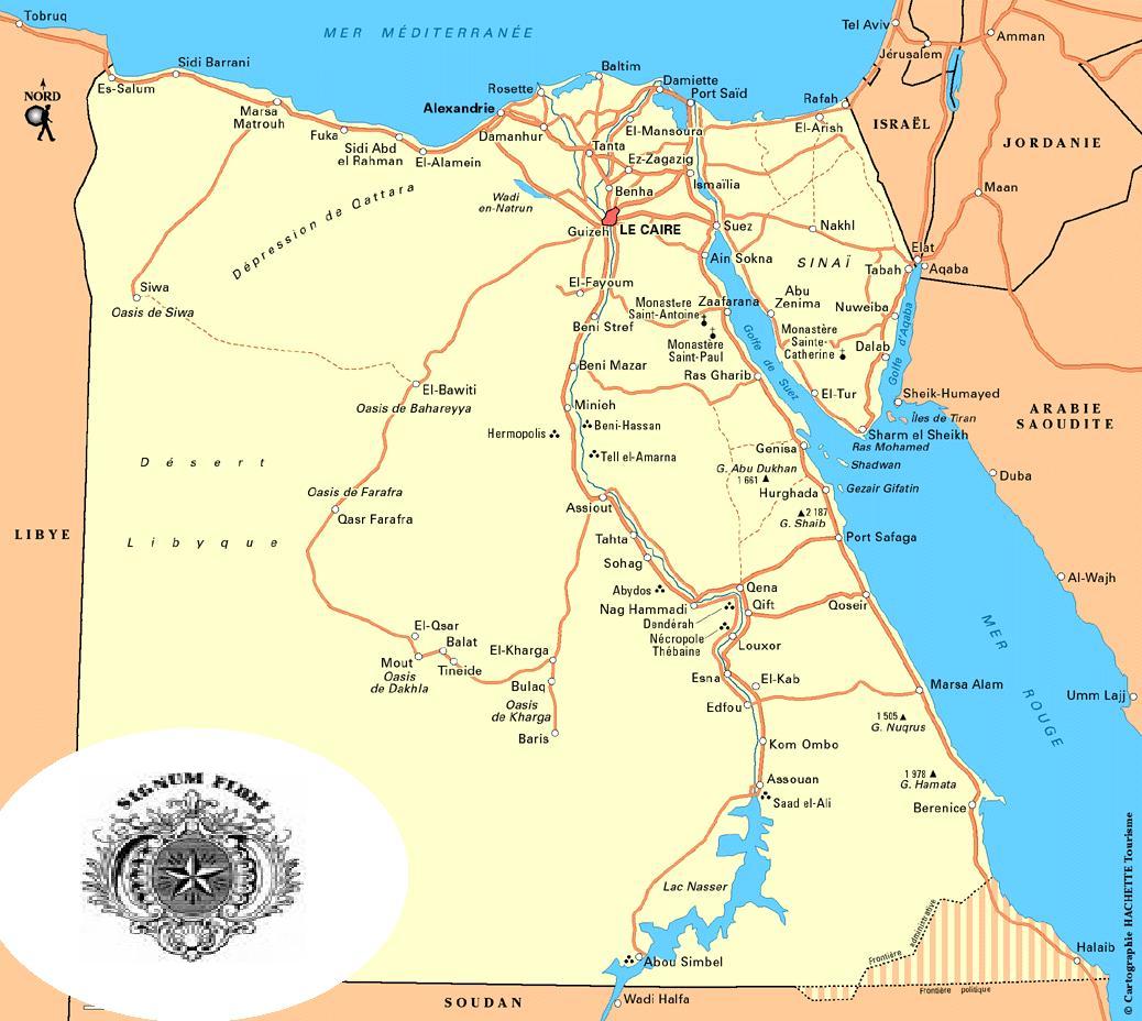 Carte des routes d'Egypte.