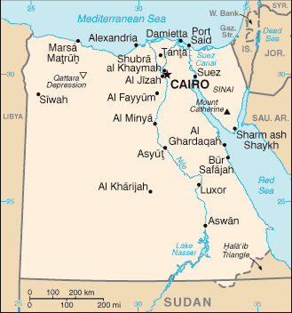 Petite carte des villes d'Egypte.