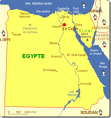 Carte des villes et des lacs d'Egypte.