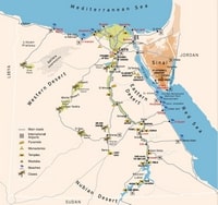 Carte de l'egypte des pyramides, des temples, des plages et des oasis.