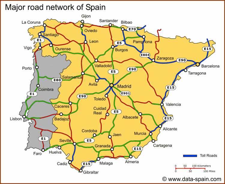 carte routière espagne portugal