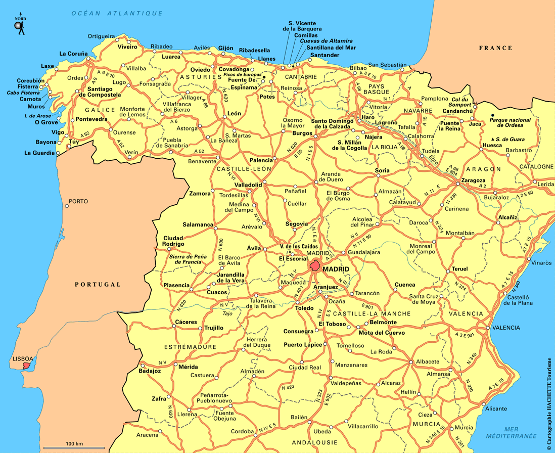 carte espagne portugal autoroutes