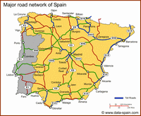 Carte de l'Espagne avec les principales routes et les échelles en miles et km