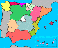 Carte de l'Espagne avec les régions en couleur