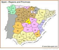 Carte de l'Espagne avec les régions et les provinces en couleur