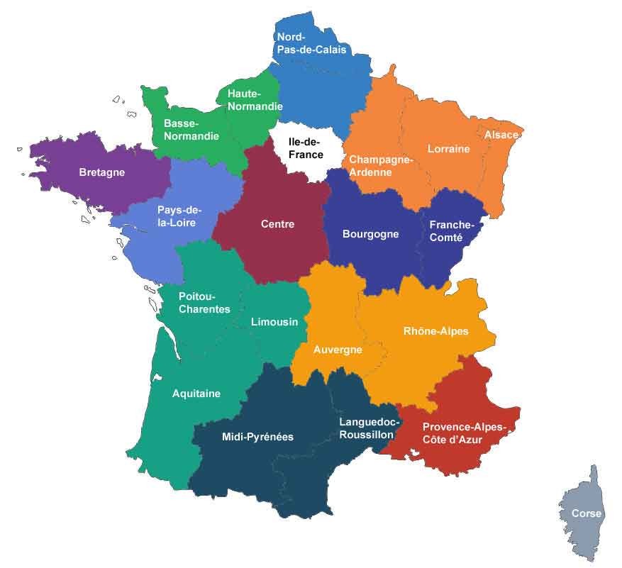 carte de france avec régions