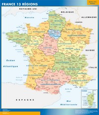 Carte de France avec les 13 régions (noms provisoires)