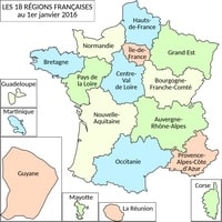 Carte de la France avec les 18 régions