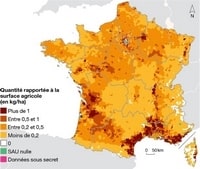 Carte de la France avec les achats de glyphosate par code postal en 2018