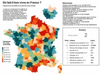 Carte de France avec le classement de la qualité de vie selon les zones d'emploi