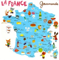 Carte de la France culinaire avec les spécialités gastronomiques