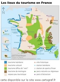 Carte de France avec lieux et type de tourisme