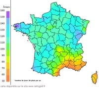 carte de france météorologique nombre jour pluie par an