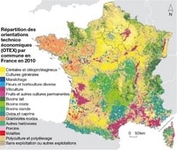 Carte de la France avec les orientations technico économiques OTEX