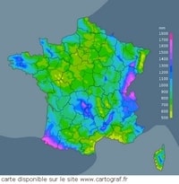 Carte de la France avec la pluviométrie en mm