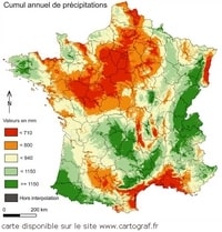 Carte de France precipitation pluviometrie annuel