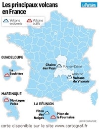 Carte de France principaux volcans dom tom