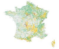Carte de France avec la qualité de l'eau potable, en vert conforme, en orange avec des restrictions et en rouge consommation interdite