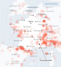 Carte de la France avec les séismes depuis l'an 2000