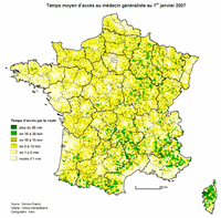 carte de france temps accès médecins généralistes