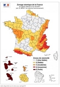 Carte de France zone sismique dom tom