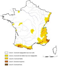 Carte de la France avec les zones sismiques