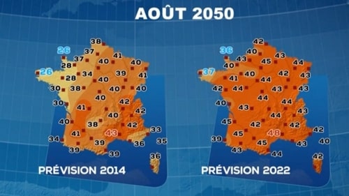 Prévision d'une canicule en 2050 en France