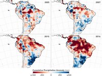 Carte de l'Amazonie avec le manque de pluie ces 15 dernières années