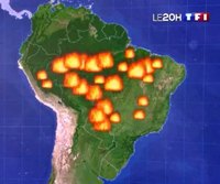 Carte des incendies en Amazonie avec les foyers d'incendie