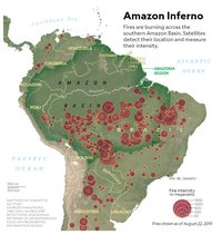 carte incendies en Amazonie intensité des feux en mégawatts