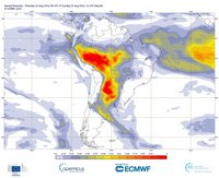 Carte des incendies en Amazonie avec les particules émises par les feux de végétation