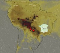 carte incendies en Amazonie et une comparaison avec la superficie de la France