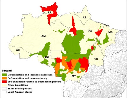 carte transition sols Amazonie légale zones déforestées