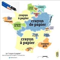 Carte linguistique de la France avec les variantes pour le mot crayon de papier
